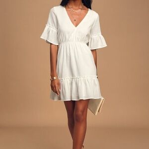Lulus Sunshine Daydream White Short Sleeve Cutout Mini Dress - Size XL